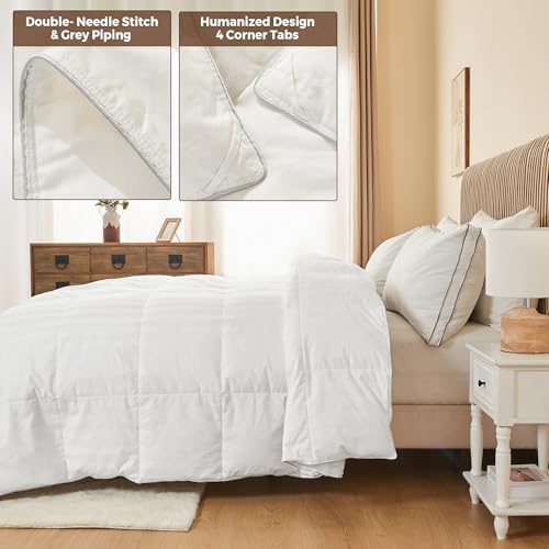 puredown® Goose Feather Down Comforter King Size - All Season Duvet Insert Ultra Fluffy Soft 100% Cotton Shell Cover, Luxurious Hotel Collection Comforters 500 Thread with Ties(Stripe White, 106x90'') puredown