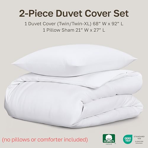California Design Den 2 Pc Twin XL/Twin Duvet Cover Set - Winner Good Housekeeping Best Bedding Awards 2025, 400 Thread Count Sateen, 100% Cotton Duvet Covers, Button Closure, Corner Ties - White California Design Den