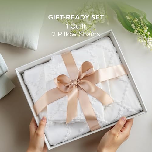 Bedsure Boho Duvet Cover Queen Size - White Breathable & Soft Boho Bedding, Machine Washable Comforter Cover for All Seasons, Includes 1 Duvet Cover 90"x90" with 2 Pillow Shams & Zipper Closure Bedsure