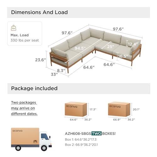 Acanva Modern Outdoor Patio Furniture Set, All-Weather Aluminium Conversation Sectional Sofa with Thick Cushions for Backyard, Garden, Porch, 5 Seats, Beige Acanva