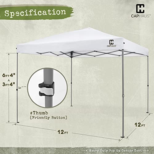 CAPHAUS 12ft x 12ft Patented One-Push Pop Up Outdoor Canopy Tent, Heavy-Duty Commercial Grade w/Central Lock, Portable and Instant Folding Shelter with Wheeled Carry Bag and Weight Bag, White CAPHAUS