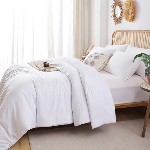 ROSGONIA Comforter Full Size for Girls Boys Teens White, 3pcs (1 Boho Comforter & 2 Pillowcases), Lightweight Dorm Bedding Soft All Season Bed Set ROSGONIA