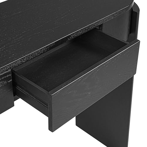 Merax 55" Entryway Table with Oval Top and 2 Drawers, Natural Wood Grain Finish Console Table with Fluted Design for Entryway and Living Room (Black) Merax