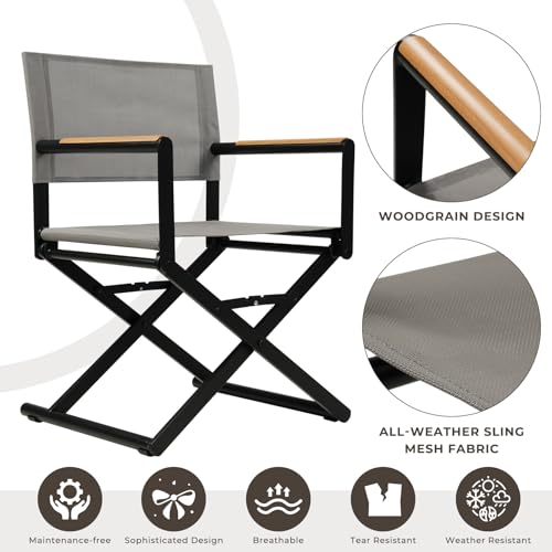 Grand patio 11-Piece Outdoor Dining Set, 10 Extra-Wide Folding Chairs & 1 Rectangle Expandable Table for 6-8 Person, Sling Mesh Patio Chairs with Wood Grain Table for Yard, Poolside, Deck, Gray Grand patio