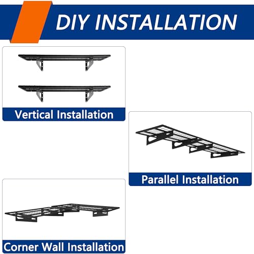 2-Pack 1.5x3FT Garage Shelving 17.7-inch-by-35.8-inch Wall Shelf Garage Storage Rack Wall Mounted Floating Shelves, Black Soywey