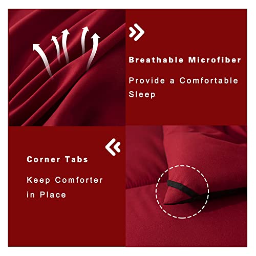 DOWNCOOL Twin Comforter Set -All Season Bedding Comforters Sets with 1 Pillow Case -2 Pieces Bed Set Down Alternative Comforter Set -Red/Black Twin Bedding Sets(64"x88") DOWNCOOL