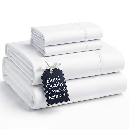 Casa Platino Full Size Sheets, 100% Brushed Microfiber Bedding, 4 Piece Set, Pre-Washed Full, Ultra Soft and Cozy Sheet Set with 15 Inch Deep Pocket – Bed Sheet – White Casa Platino