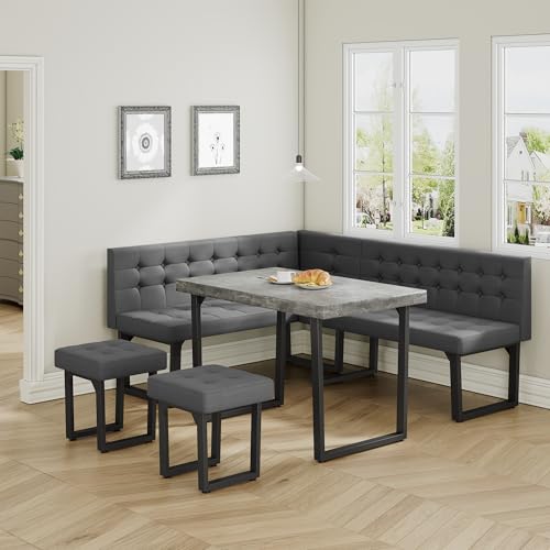 Modern Corner Dining Table Set, 72 Inch Breakfast Nook with Banquette, 5 Piece Set with Storage Bench, Grey XIAO WEI