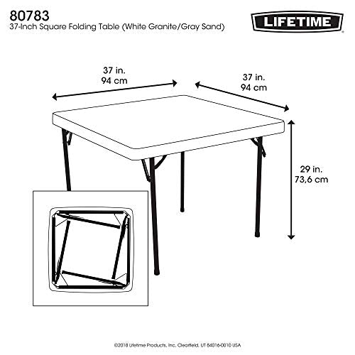 LIFETIME 80783 37-Inch Commercial Grade Square Folding Card Table, White Granite LIFETIME