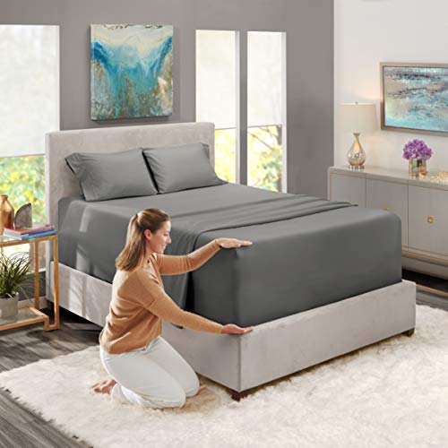 Nestl Queen Size Sheet Set, 4 Piece Extra Deep Pocket (18-24 inches), Microfiber, Cooling, Hotel Luxury, Soft, Breathable, Wrinkle-Free, Easy to Care, Charcoal Stone Grey Nestl