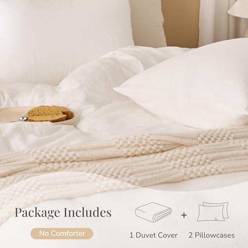 RENEWROOTS Off White Twin Duvet Cover, 100% Sandwashed Cotton Soft Twin Size Duvet Cover Set 3 Pieces with Zipper Clousre & Corner Buttons (Off White, Twin 69 x 90) RENEWROOTS