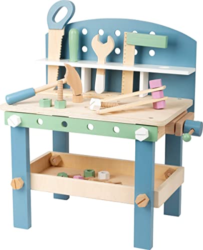 Compact Wooden Workbench by Small Foot –Tool Bench Set in Nordic Theme – 21+ Piece Playset Includes Hammer, Saw, Screwdriver, Nails, Screws and Small Foot