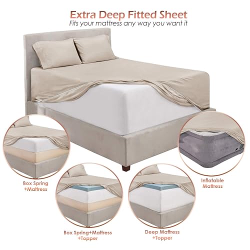 Hearth & Harbor Bed Sheets, Luxury Soft 6 Piece Bed Sheet Set Extra Deep Pocket Fitted Sheets Fits Mattress up to 21", Double Brushed Bedding Sheets & Pillowcases, Queen, Natrual Linen Hearth & Harbor