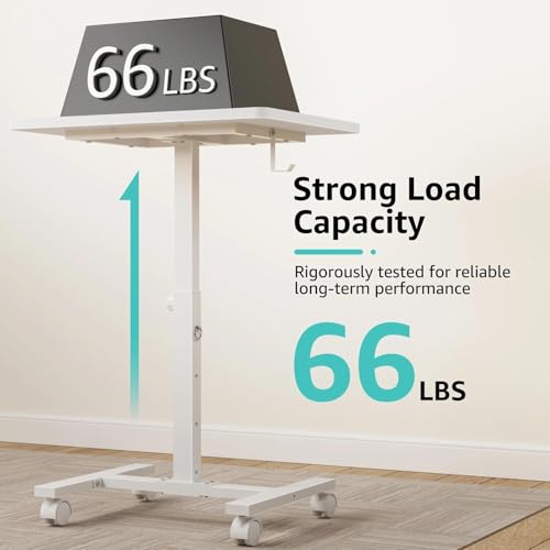 WINAZ Small White Standing Rolling Desk - 24 Inch Portable Mobile Stand Up Kids Desk Adjustable Height with Wheels for Small Spaces, Couch Laptop Desks Side End Table for Home Office, White WINAZ