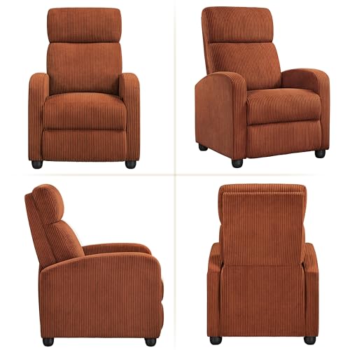 Yaheetech Corduroy Recliner Chair Set of 2, Upholstered Reclining Sofa Chair with Pocket Springs for Living Room, Home Theater Seating with Thicker Seat Cushion, Brick Red
