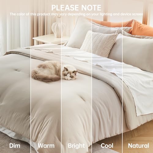 MUXHOMO Full Comforter Sets, All Season Ultra Soft Down Alternative Bedding - 3 Piece Lightweight Bed Set Includes 1 Comforter (82"x86") and 2 Pillow Shams (20"x26"), Linen MUXHOMO