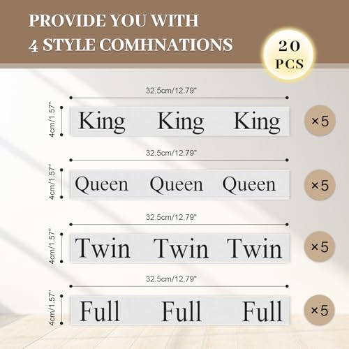 Meatykui 20 Pieces Bed Sheet Organizer Bands, Bed Sheet Size Label Bands for Linen Closet Organizers and Storage, Elastic Bedding Bands Labels for Organizing Bed Sheets (King Queen Twin Full) Meatykui