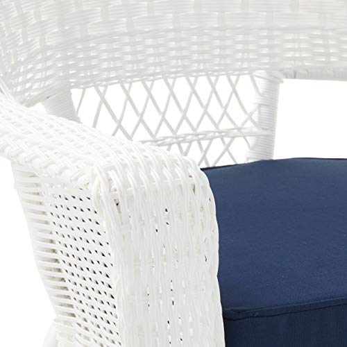 Jeco Wicker Chair with Blue Cushion, Set of 2, White/W00206- Jeco