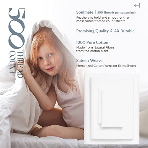 Mayfair Linen 100% Cotton Sheets Queen Size Bed Set - 500 Thread Count Sheets Queen Size 4 PC Set (White), Soft, Cooling, Hotel-Quality 16" Deep Pocket Cotton Bedsheet for Hot Sleepers Mayfair Linen