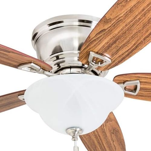 Honeywell Ceiling Fans Glen Alden, 52 Inch Classic Flush Mount Indoor LED Ceiling Fan with Light, Pull Chain, Quick-2-Hang Dual Finish Blades, Reversible Motor - 50519-01 (Brushed Nickel) Honeywell Ceiling Fans