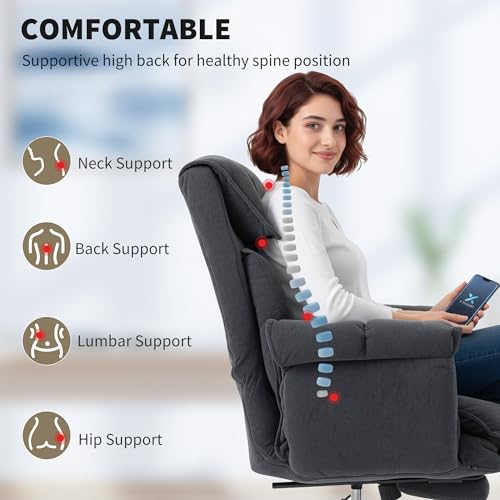 HOMCOM Executive Office Chair Comfy with Foot Rest, Reclining Swivel Computer Desk Chair with High Back, Thick Cushion, Padded Armrest, Adjustable Height, Rolling Wheels, Dark Gray HOMCOM