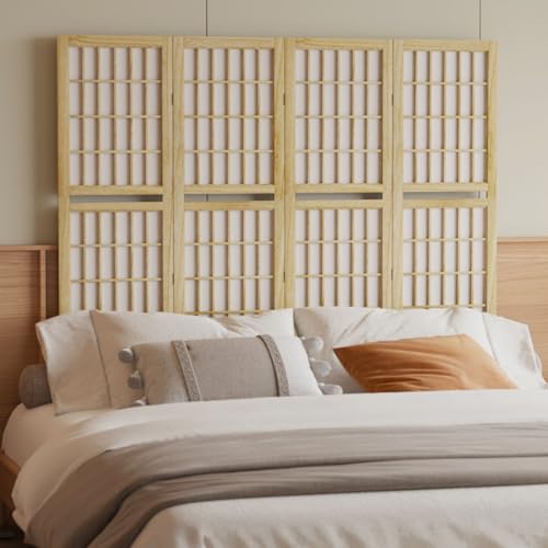 Room Divider with Shelves, 66.9-Inch Tall Japanese Shoji Style Wood Screen with Double Hinges for Home Office Bedroom Hotel Decoration (4 Panels, Natural) Svimi