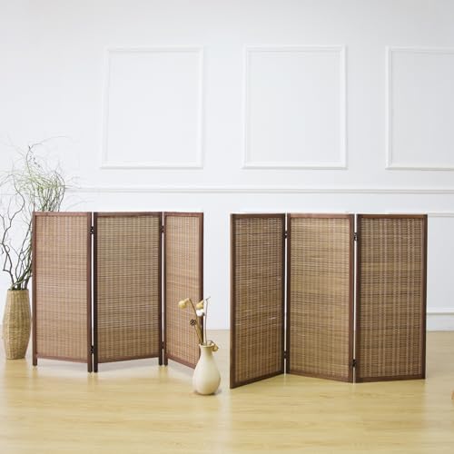 Furnnylane 3 Panel Bamboo Room Divider and Folding Screen Divider,Two in One Detachable and Foldable Panel Divider for Room Separation,Brown,67" H x 46" W Furnnylane