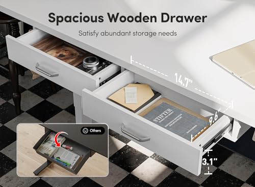 FEZIBO Adjustable Height Electric Standing Desk with Double Drawer, 55 x 24 Inches Stand Up Home Office Desk with Splice Tabletop, White Frame/White Top FEZIBO