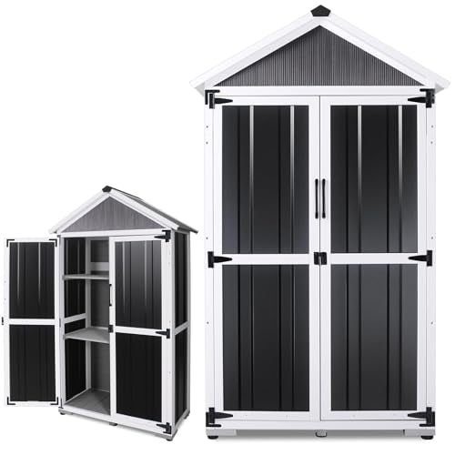 Outdoor Storage shed Small Storage shed with Floor Wooden Frame Lockable Metal Door Adjustable Shelves Cabinets Waterproof Large Capacity Storage Tool Cabinet Box for Backyard Garden Patio Lawn Agitree