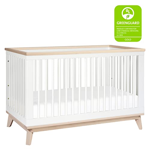 Babyletto Scoot 3-in-1 Convertible Crib with Toddler Bed Conversion Kit in White and Washed Natural, Greenguard Gold Certified babyletto