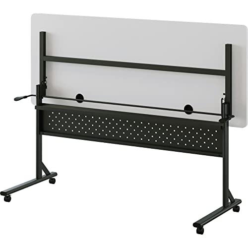 Lorell Shift 2.0 Flip & Nesting Mobile Table, 60" x 24" x 29.5", Black Steel Frame, Gray Laminated Top Lorell