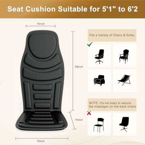 JOJOPEPE Back Massager with Heat,8 Vibration Motors Massage Chair Pad for Shoulder and Back, Deep Tissue Vibration Seat Cushion for Body Pain Relief,Home Office Chair Use, Gifts for Women,Men,Black JOJOPEPE