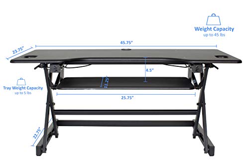 Rocelco 46" Large Height Adjustable Standing Desk Converter - Quick Sit Stand Up Triple Monitor Riser - Tall Gas Spring Assist Computer Workstation - Retractable Keyboard Tray - Black (R DADRB-46) Rocelco