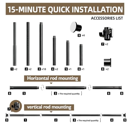 AJAZZ Room Divider Curtain Rod, No Drilling Room Separator for Space Partition Adjustable (H) 43-120×(W) 35-100 inch Heavy Duty Temporary Wall Divider Floor to Ceiling Tension Rod, Black AJAZZ