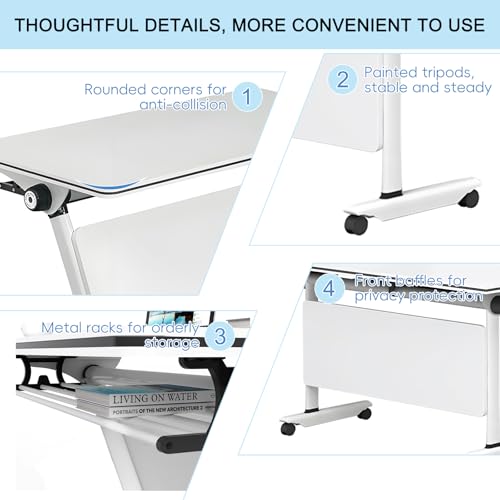 HSHBDDM Folding Conference Table with Flip-Top Design, Locking Wheels & Sturdy Metal Frame, Modular Training Desk for Office, Meeting Room, Classroom & Home Workspace HSHBDDM