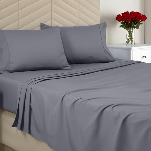 Utopia Bedding King Size 4 Piece Sheet Set - Brushed Microfiber - Soft Bed Sheets for King Size Bed - Includes 1 Fitted, 1 Flat, & 2 Pillow Cases - Deep Pocket (Grey) Utopia Bedding