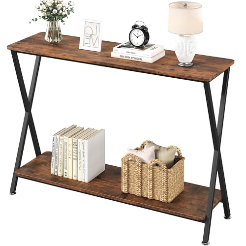 IDEALHOUSE Small Entryway Table, Narrow Hallway Table, 2-Tier Industrial Display Table with Shelves, Couch Table Behind Sofa, Foyer Tables for Entryway, Foyer, Living Room, Bed Room (Brown) IDEALHOUSE