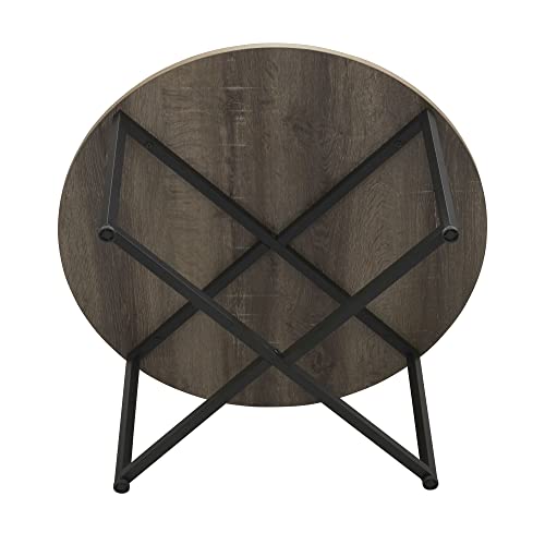 Household Essentials Jamestown Round Coffee Table Ashwood Rustic Wood Grain and Black Metal 31.5 x 31.5, Taupe Household Essentials