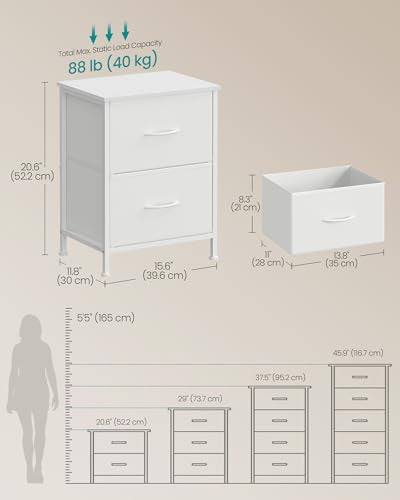 SONGMICS Dresser for Bedroom, Chest of Drawers, Nightstand, Steel, MDF, 2 Non-Woven Fabric Drawers, Storage Organizer Unit, Closet, Entryway, Cloud White and Snow White ULGS312W01S SONGMICS