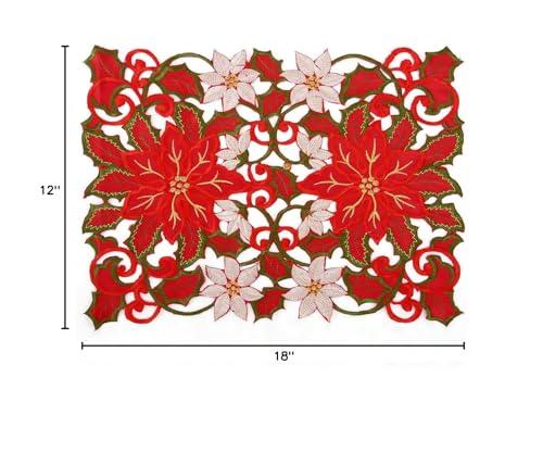 Simhomsen Embroidered Christmas Holidays Red Poinsettia Placemat 12 × 18 Inch Set of 6 Simhomsen