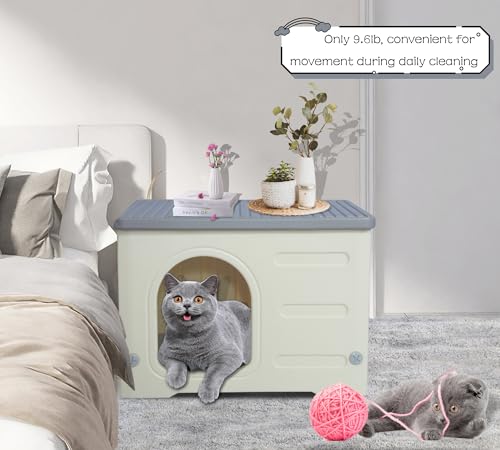 Waterproof Cat House Outdoor Indoor, Plastic Cat House for Outdoor Cats Feral Cat House Outdoor, Sturdy Cat Bed for Small Pet, Spacious, Assemble Easily -Grey Rockever