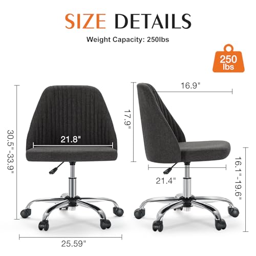 Sweetcrispy Armless Office Chair, Modern Fabric Home Office Desk Chairs with Wheels Adjustable Swivel Task Computer Vanity Seat for Small Spaces Sweetcrispy