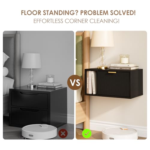 Masupu Floating Nightstand, Wall Mounted Floating Bedside Table with Storage Drawer and Open Shelf, Modern Bedroom Nightstand, 19.3" x 11.4" x 10", Black Masupu