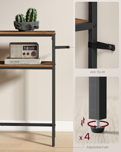 VASAGLE Console Table, 2-Tier Narrow Sofa Table with 2 Shelves, 7.9 x 31.5 x 31.5 Inches, for Living Room, Hallway, Entryway, Rustic Brown and Ink Black ULNT130K01V1 VASAGLE