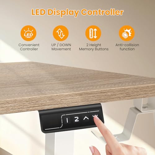 farexon 63x55 Inch L Shaped Standing Desk, Electric Adjustable Height Stand Up Desk, Corner sit Stand Desk with 39x18 in Mouse Pad, Hook, Home Office Writing Gaming Computer Workstation, Oak Grey farexon