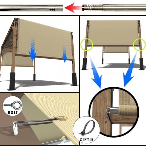 Amgo 10' W x 16' L Beige Pergola Canopy Replacement UPF50+ Top Cover, Commercial Grade 260GSM Sun Shade for Outdoor Patio, 95% UV Blockage, Stainless Steel Weighted Rods Included (We Make Custom Size) Amgo
