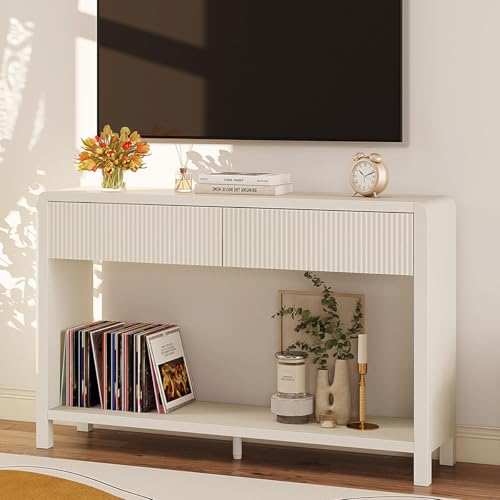 FATORRI Entryway Console Table with 2 Drawers, Modern Sofa Table for Living Room, Couch Tables Behind Sofa and Hallway Tables with Storage (47.2 inch, Antique White) FATORRI