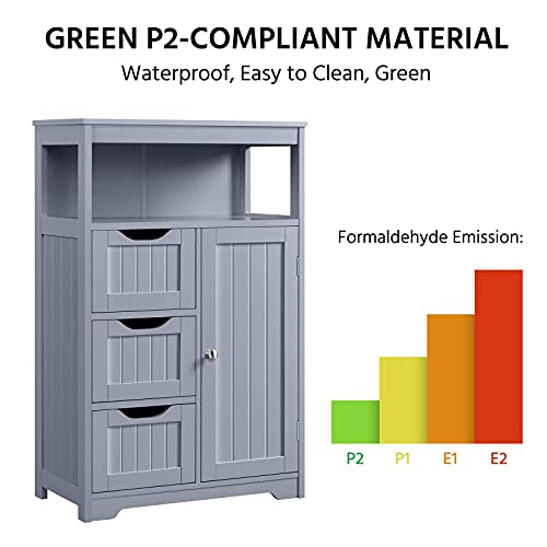 Yaheetech Bathroom Floor Cabinet, Wooden Storage Organizer Multiple Tiers Storage Cabinet, Gray Yaheetech