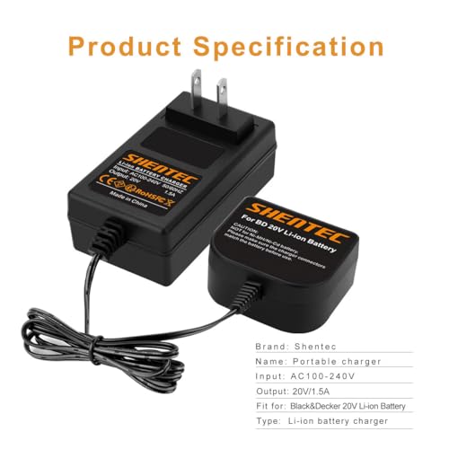Shentec 20V Charger LCS1620 Compatible with Black and Decker LBXR20 LBXR20-OPE LB20 LBX20 LBX4020 LB2X4020-OPE 20V Lithium Slide Style Battery (BDCAC202B) Shentec
