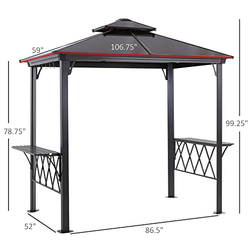 Outsunny 9' x 5' Grill Gazebo, Hardtop BBQ Gazebo Canopy with 2-Tier Polycarbonate Roof, Shelves Serving Tables and Hooks, for Backyard Patio Lawn Outsunny